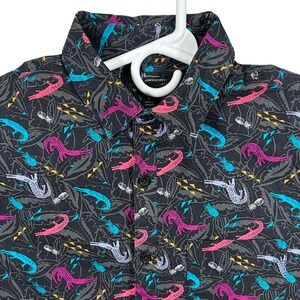 Marc Anthony Mens Slim Fit Crocodile Pineapple Print Short Sleeve Shirt Black M